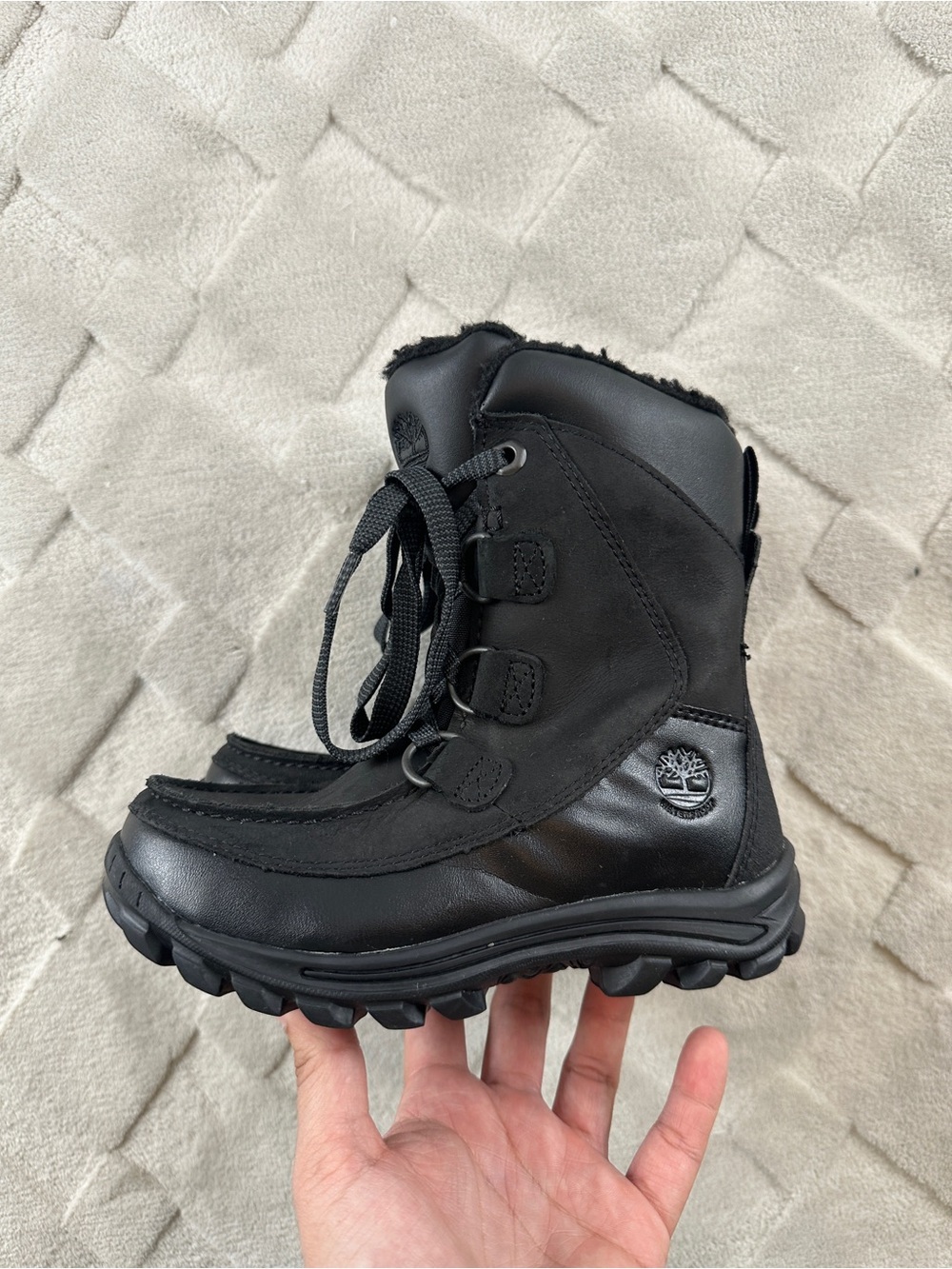 Timberland Chillberg Waterproof Boots Youth 12.5 Black Fur Lined